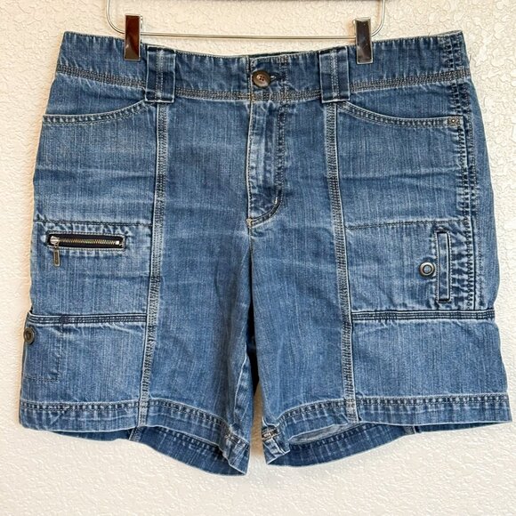 Eddie Bauer Mercer Fit Cargo Denim Shorts US 12 Relaxed Utility Outdoor Revival - Picture 2 of 10